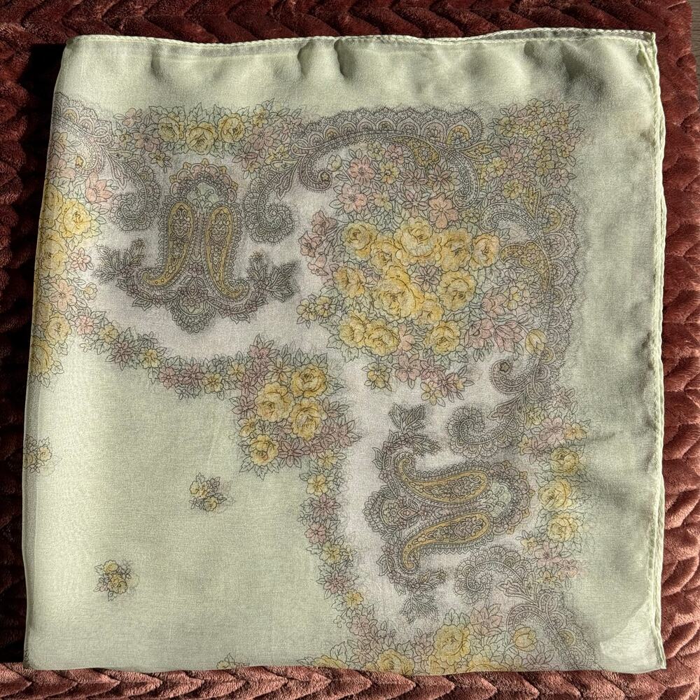 Vintage 100% Silk Scarf Made in Japan Floral Paisley Square Hand Rolled Hem 29”